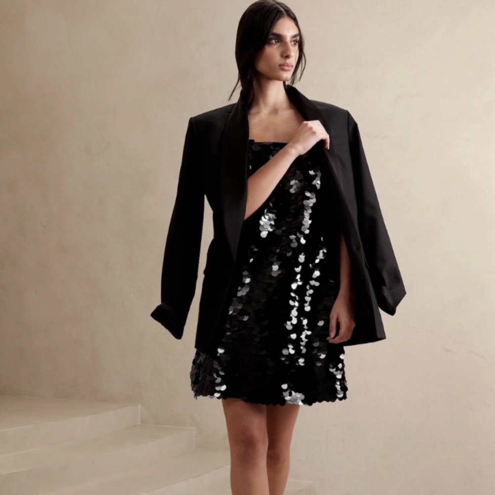 Banana Republic Women's Spaghetti Strap Sequin Mini Dress Black size M